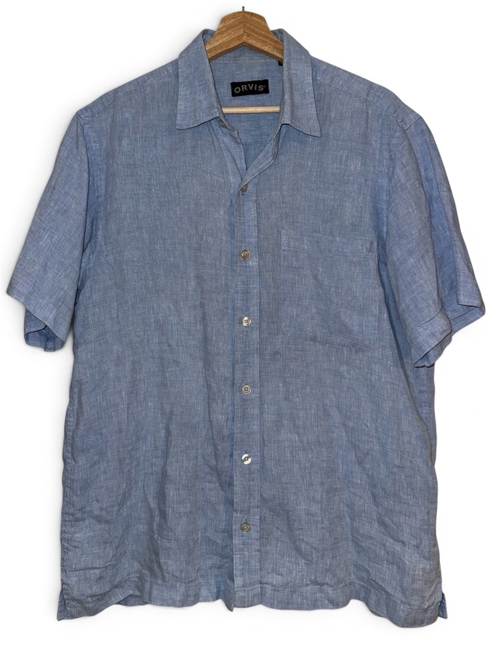 Men’s Orvis Linen Short Sleeve Shirt, Size Medium, Light Blue